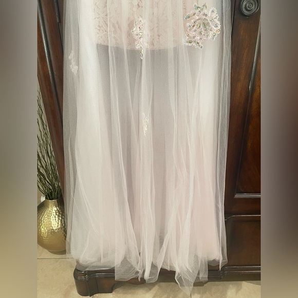 GIGI by LA FEMME Light Pink Strapless Sweetheart Corset Sheer Gown - Picture 9 of 17